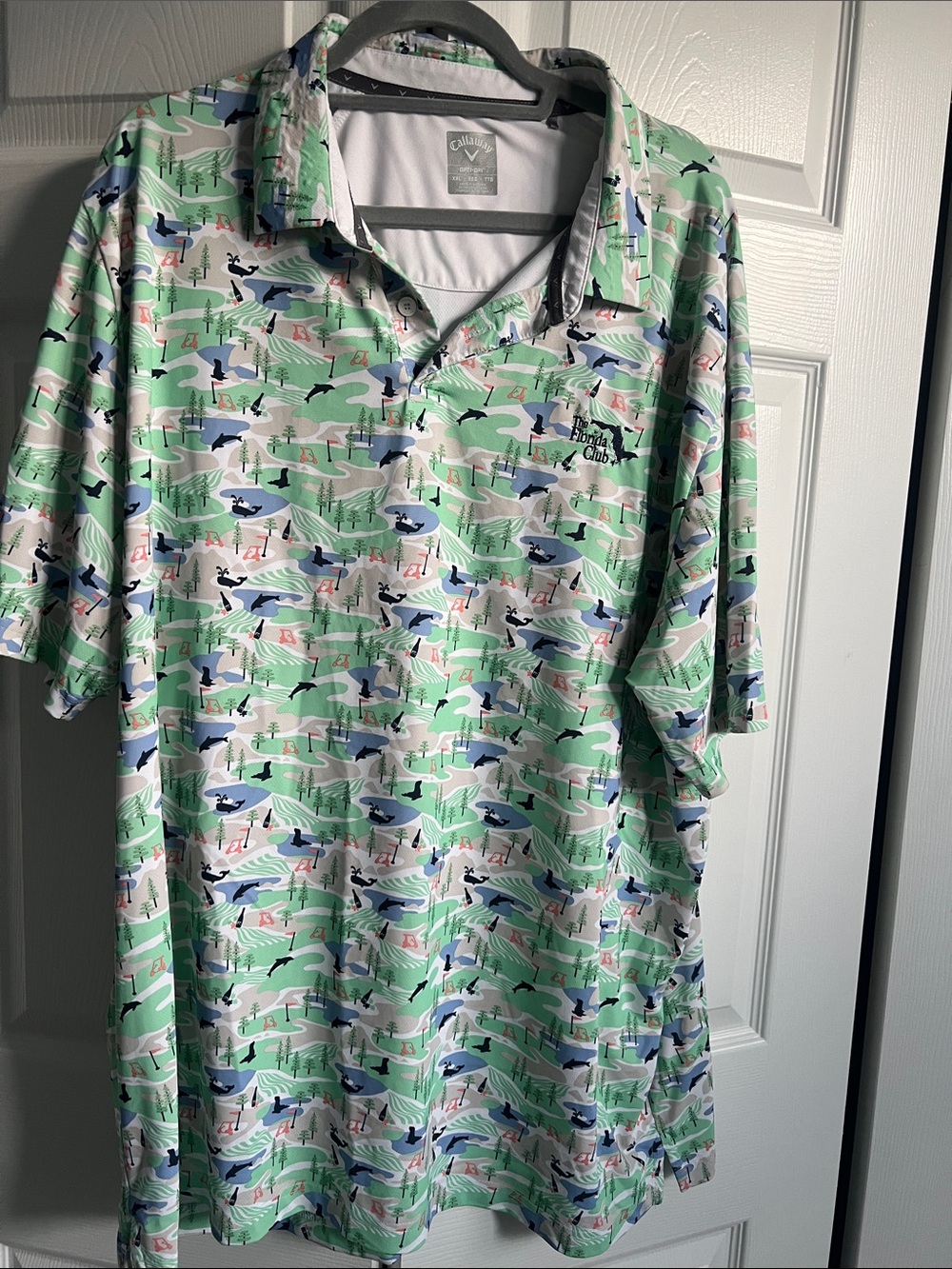 Callaway Mint Green Golf Polo with Blue, White and Pink Print